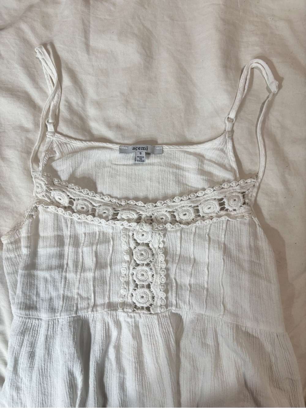 Acemi Cream Crochet-Front Gauze Camisole